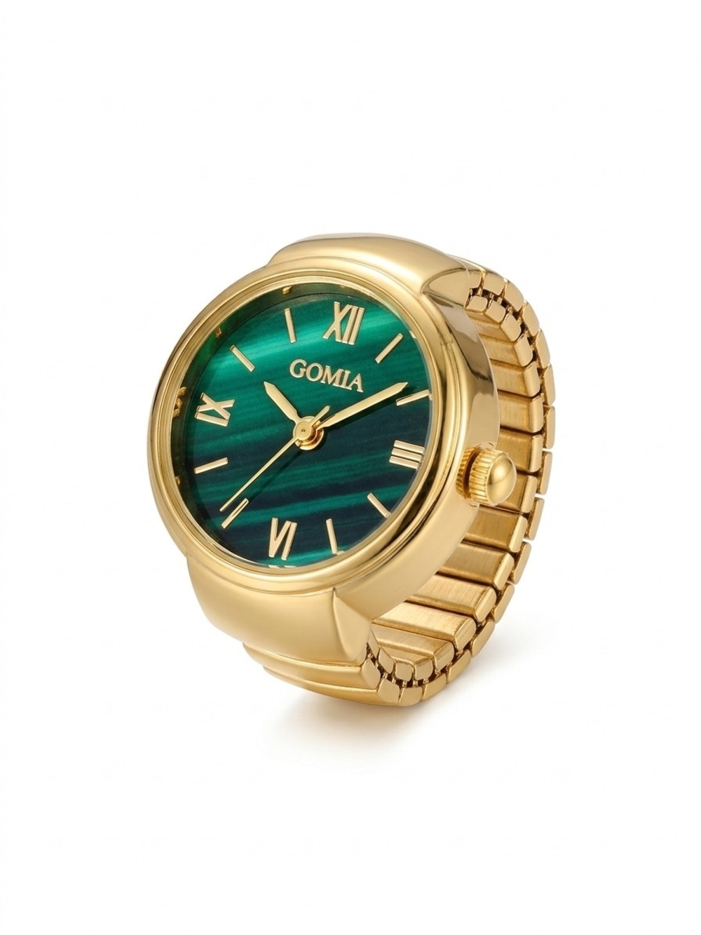 Gold Tone Green Dial Men's Ring Watch Stainless Steel Adjustable